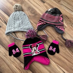 You get three! Disney Under‎ Armour Youth Girls Tobaggan Beanie Winter Bundle